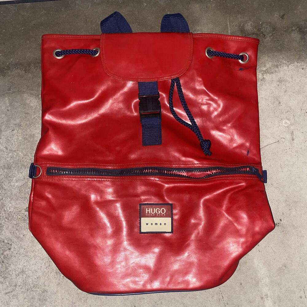 Vintage Hugo Boss Women’s Back Pack In Color Red 20”x12”x9” Waterproof